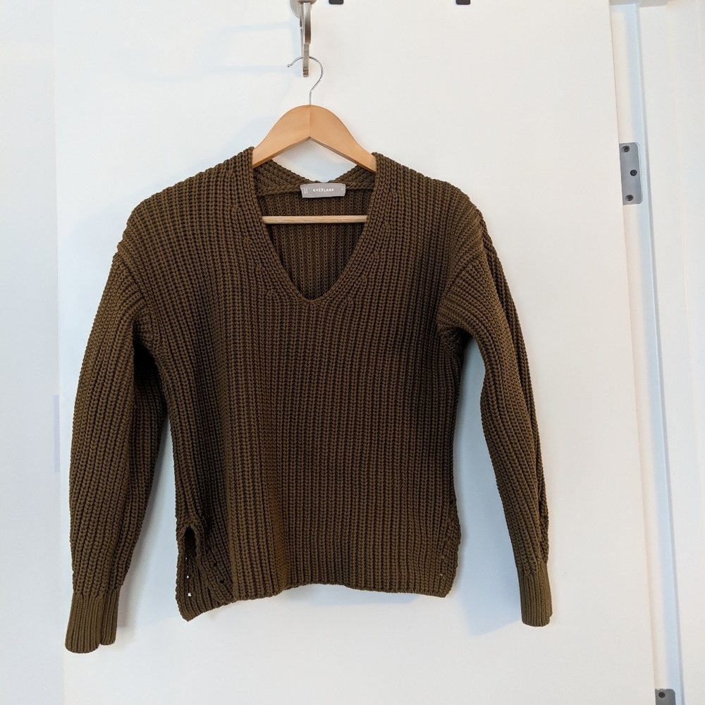 Everlane cotton olive pullover sweater s